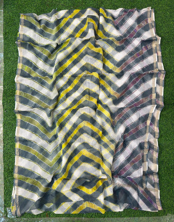 Grey Pure Kota Cotton Leheriya Multicolour Saree