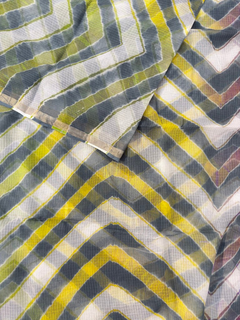 Grey Pure Kota Cotton Leheriya Multicolour Saree