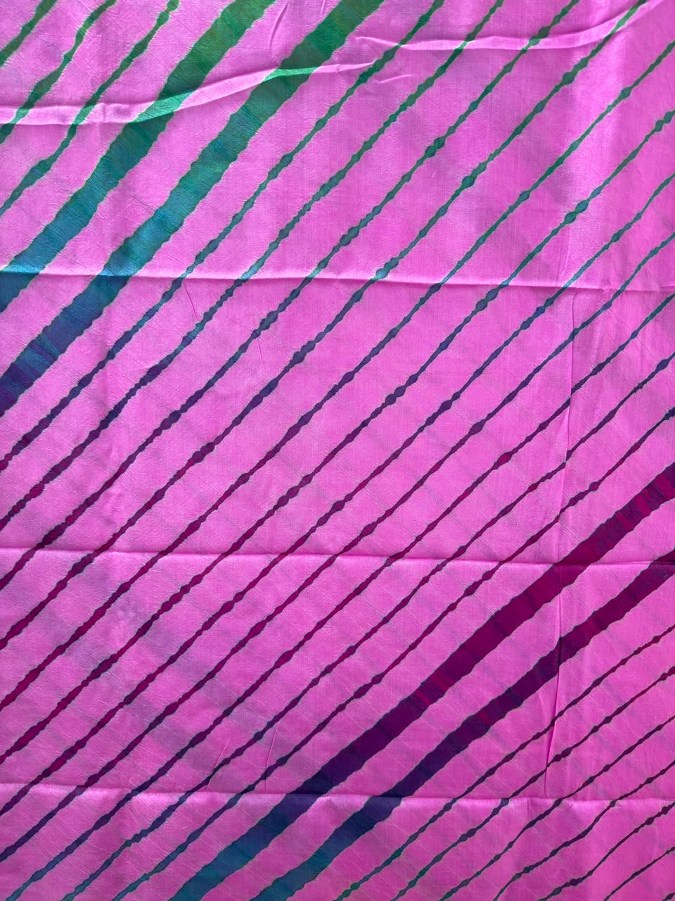 Deep Pink Pure Handloom Tusser Silk Multi Leheriya Saree ✨