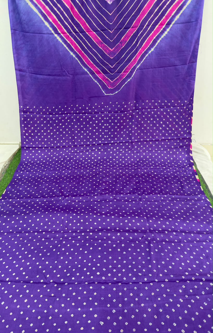 Pure Handloom Tusser Silk Leheriya ✨ with a stunning Bandhani Pallu ❤️