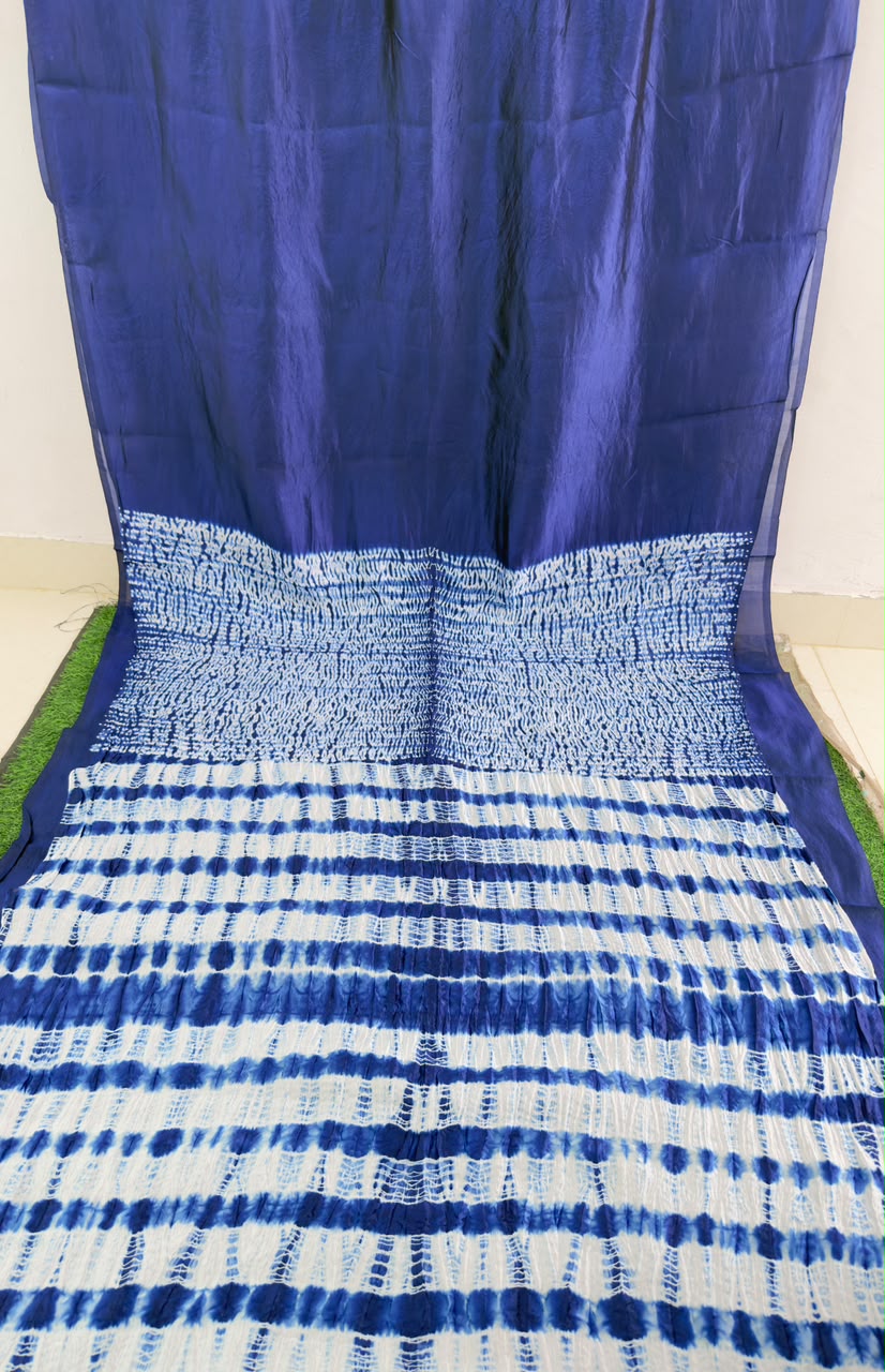 Pure Silk Shibori & Tie-Dye Saree 💙✨